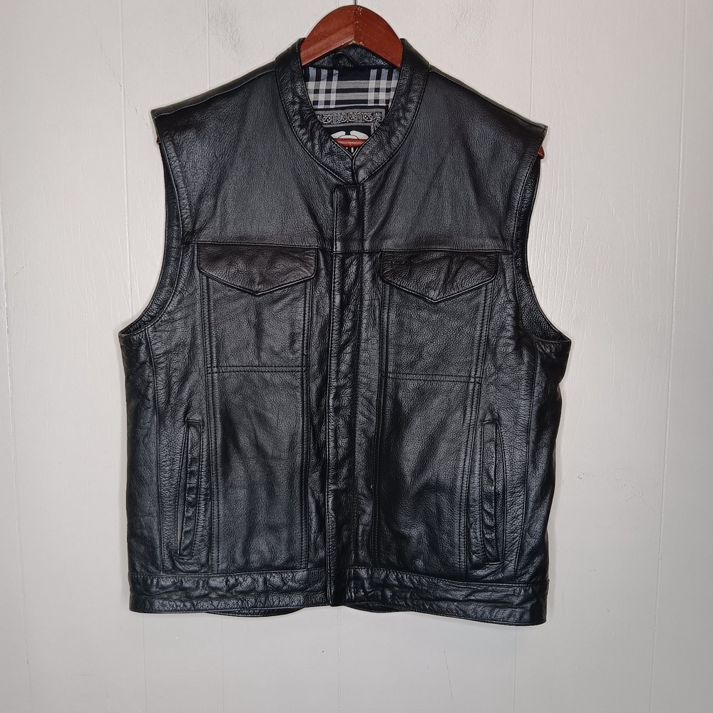 Highway 21 Magnum Vest M Black Genuine Leather Biker Motorcycle Rugged Classic